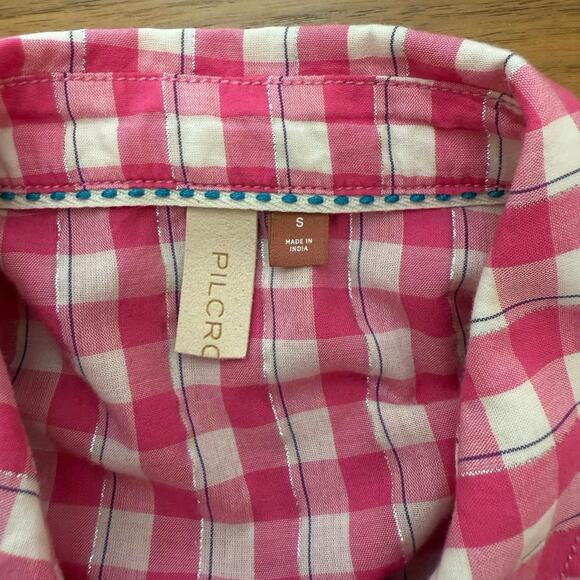Pilcro Deb Gingham Button Shirt Size S Cotton Long Sleeve - Picture 5 of 11